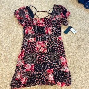 Floral Mini Dress with Lace Up Back